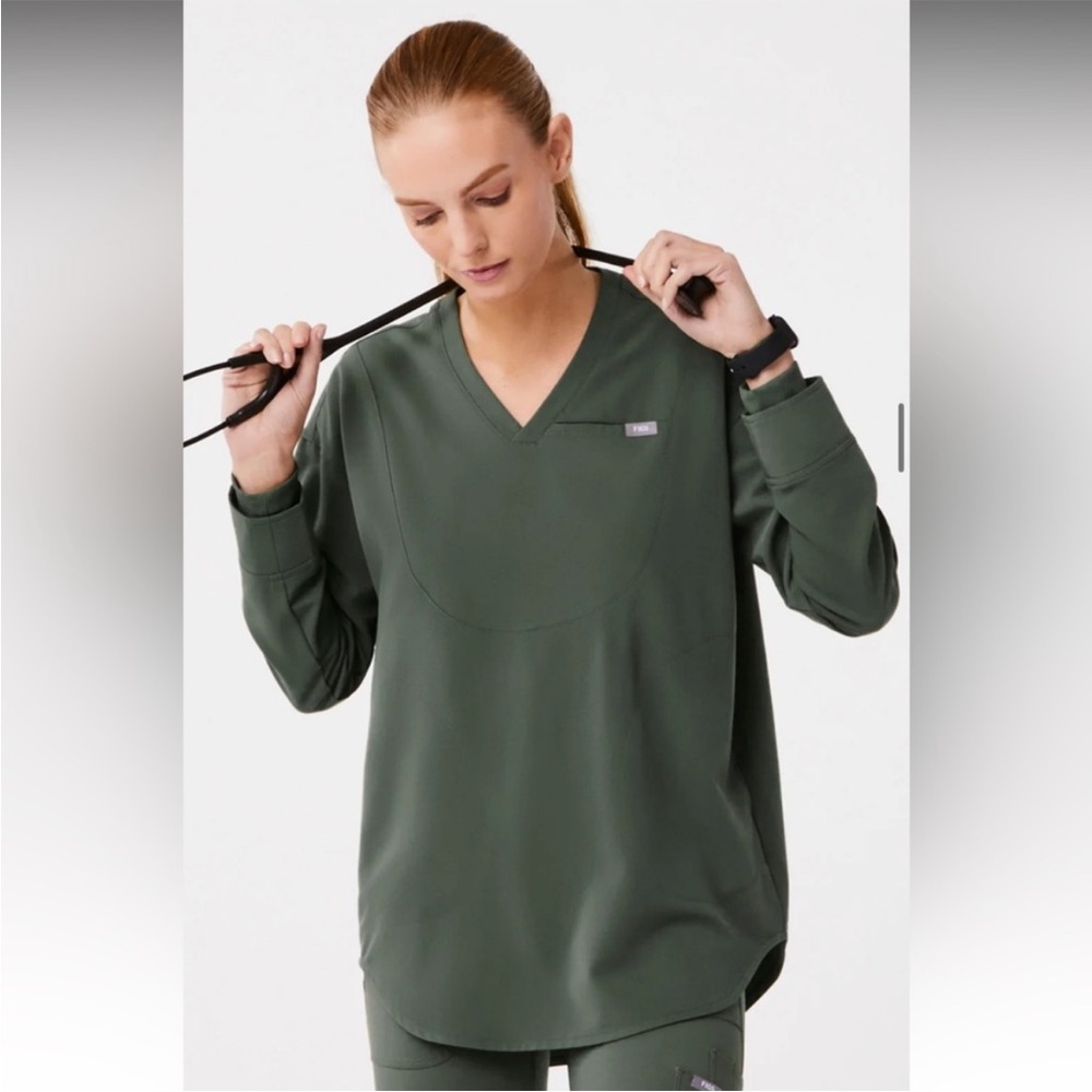 Figs Olive Green V-Neck Tunic Scrub Top